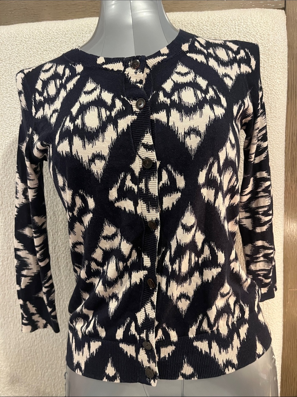 Talbots black and Cream Knit Petite Cardigan